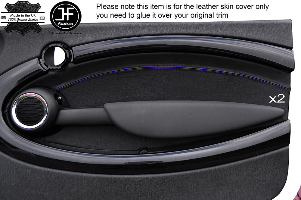 PURPLE STITCH 2X FRONT DOOR CARD TRIM LEATHER COVERS FITS BMW MINI R56 07-13