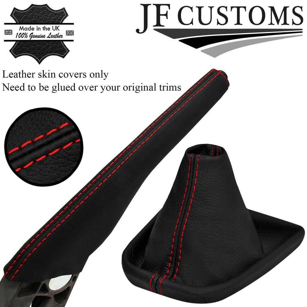 RED STITCH ITALIAN LEATHER GEAR HANDBRAKE GAITERS FOR VW CADDY 2016-2019