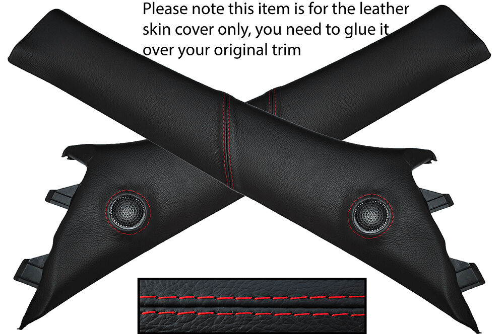 RED STITCHING 2X A POST PILLAR LEATHER SKIN COVERS FITS NISSAN JUKE 2010-2015