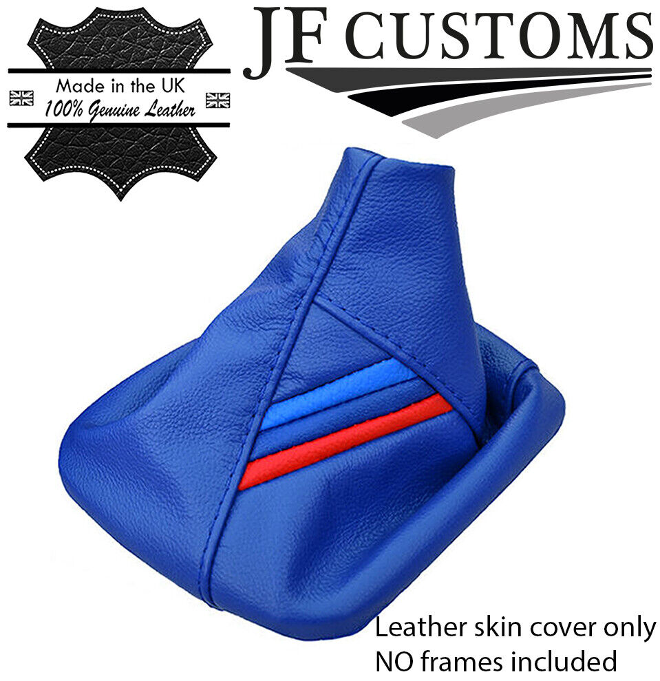 BLUE LEATHER TRI STRIPE FITS BMW E36 E46 1991-05 3 SERIES GEAR GAITER SHIFT BOOT