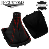 RED STITCHING LEATHER GEAR GAITER + PLASTIC FRAME FITS ALFA ROMEO 164 88-97