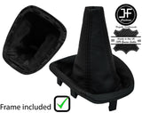 BLACK & BLACK REAL LEATHER GEAR GAITER +PLASTIC FRAME FOR FIAT PUNTO MK2 99-06