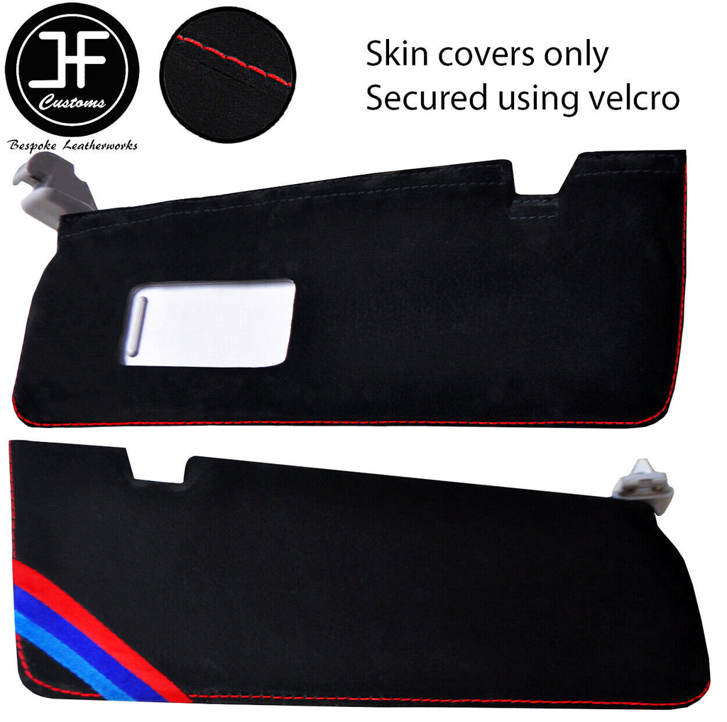 RED STITCH TRI STRIPE 2X SUN VISORS SUEDE COVERS FOR BMW 2 SERIES F22 F23 13-19