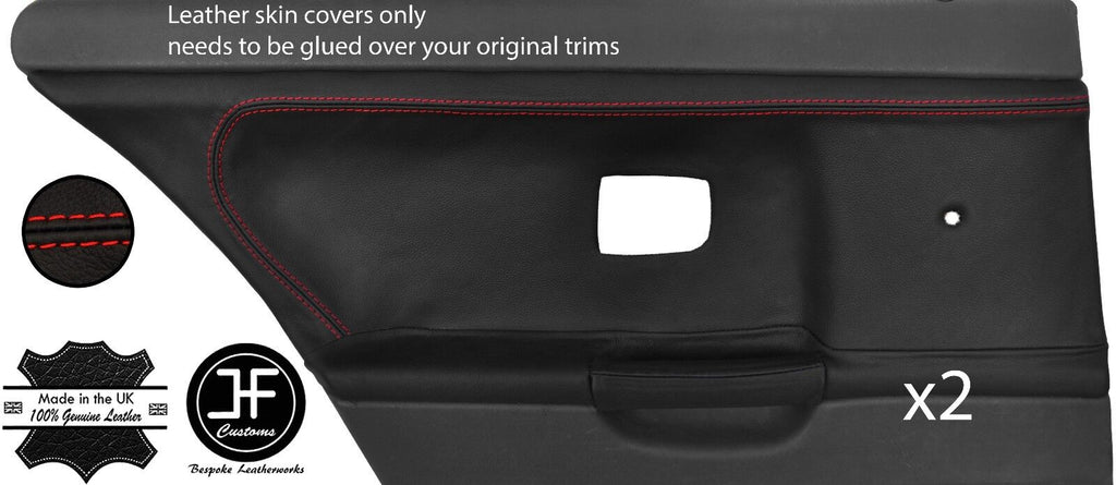 RED STITCH 2X REAR DOOR CARD LEATHER COVER FOR BMW E36 SALOON TOURING STYLE 2