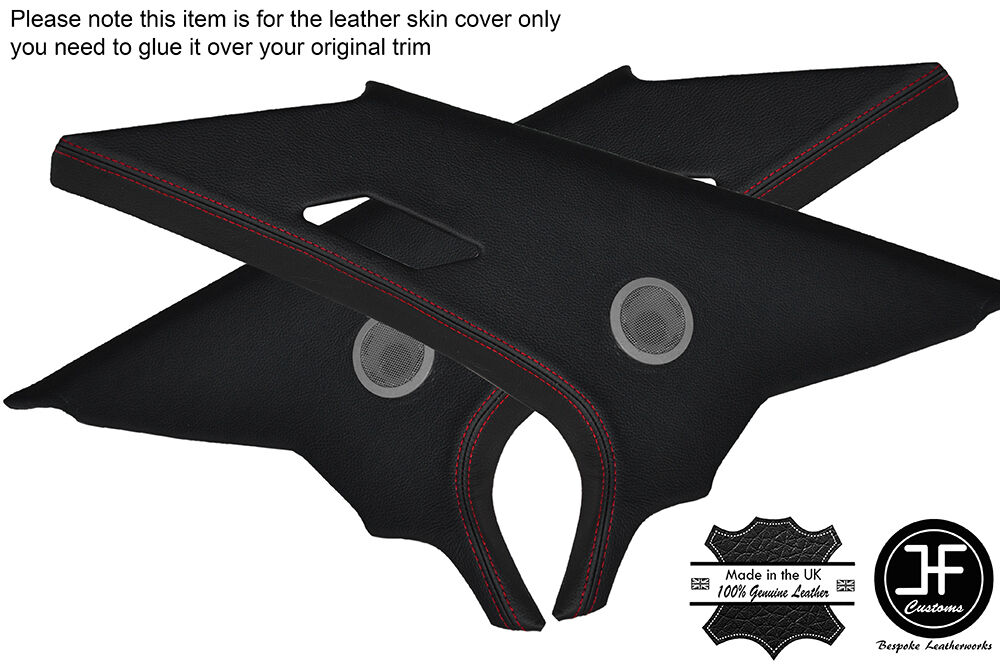 RED STITCH 2X REAR C PILLAR LEATHER SKIN COVERS FITS BMW E36 SALOON 1991-1998