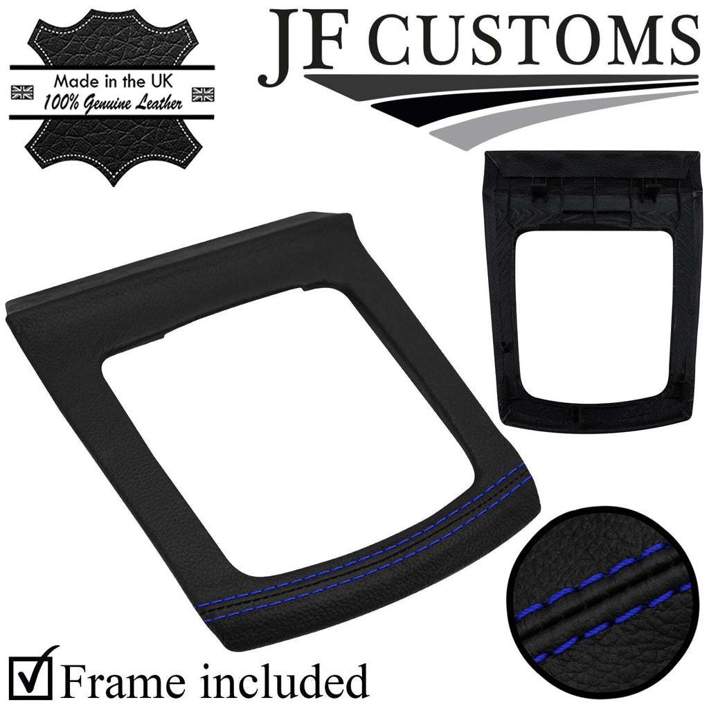 R BLUE STITCH ITALIAN LEATHER GEAR SURROUND+ FRAME FOR FORD FOCUS MK2 05-11