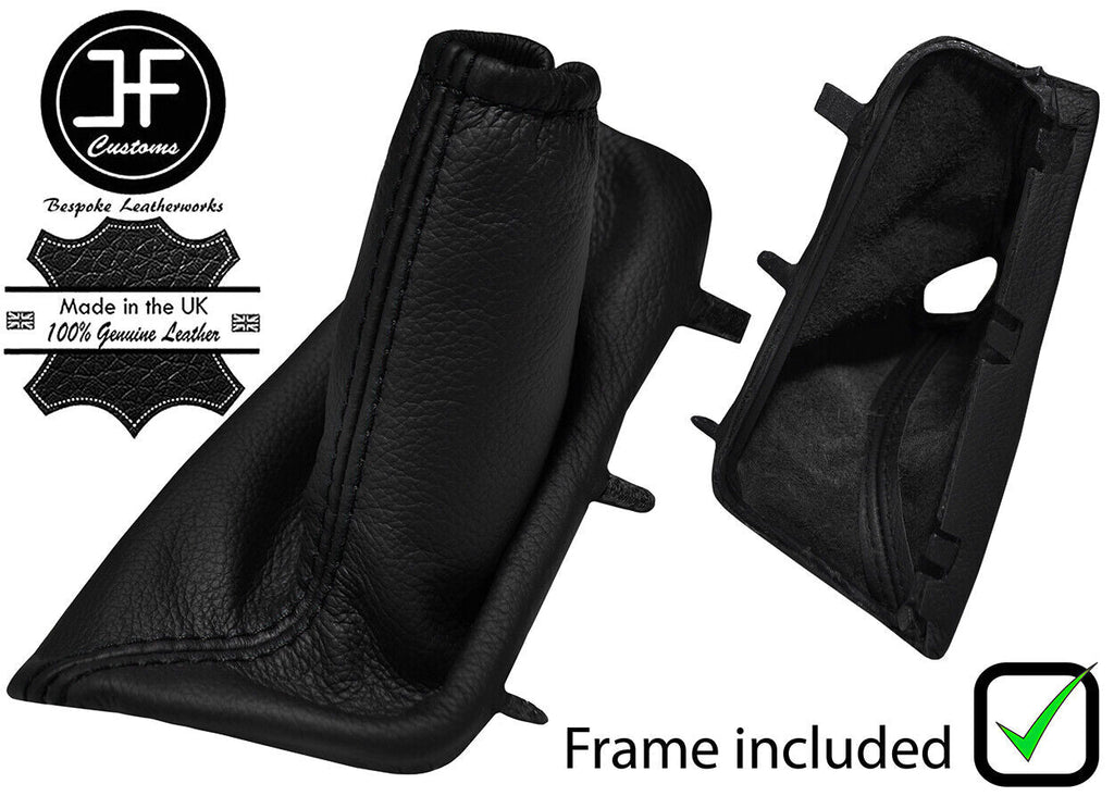 BLACK STITCH LEATHER HANDBRAKE GAITER+PLASTIC FRAME FOR VOLVO V70 MK2 2005-2009