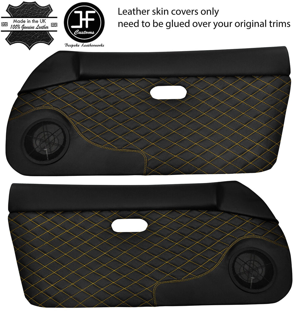YELLOW DIAMOND STITCH 2X DOOR CARD LEATHER COVERS FOR MAZDA MX5 MK1 MIATA 89-97