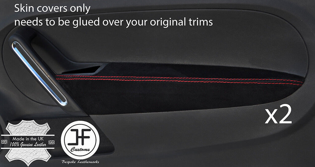 RED STITCH 2X FRONT DOOR ARMREST REAL SUEDE COVERS FITS VW BEETLE 2012-2018