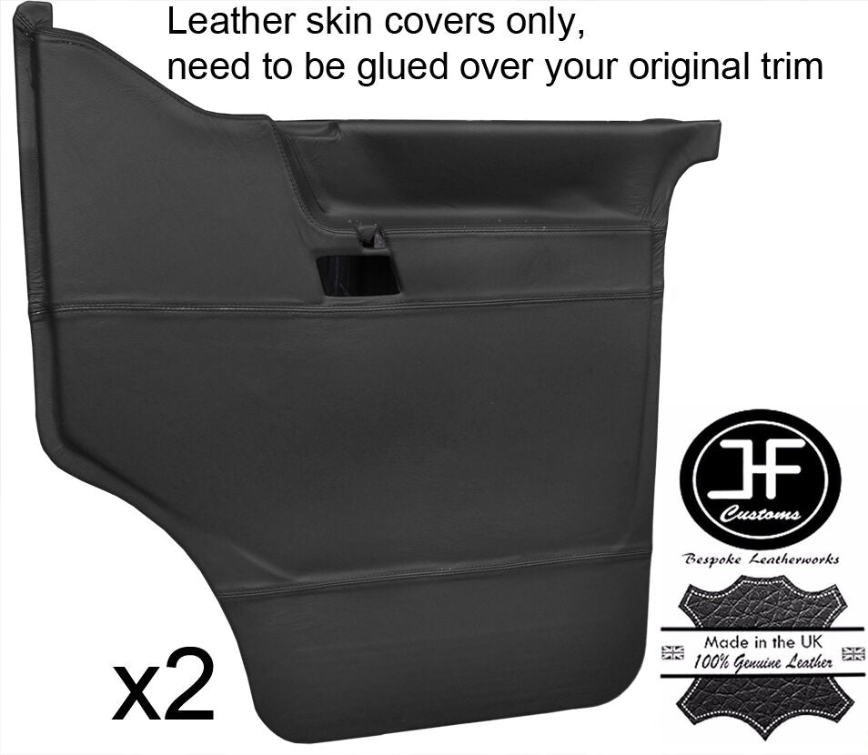 BLACK REAL LEATHER 2X FRONT DOOR CARD COVERS FITS VW T4 TRANSPORTER CARAVELLE