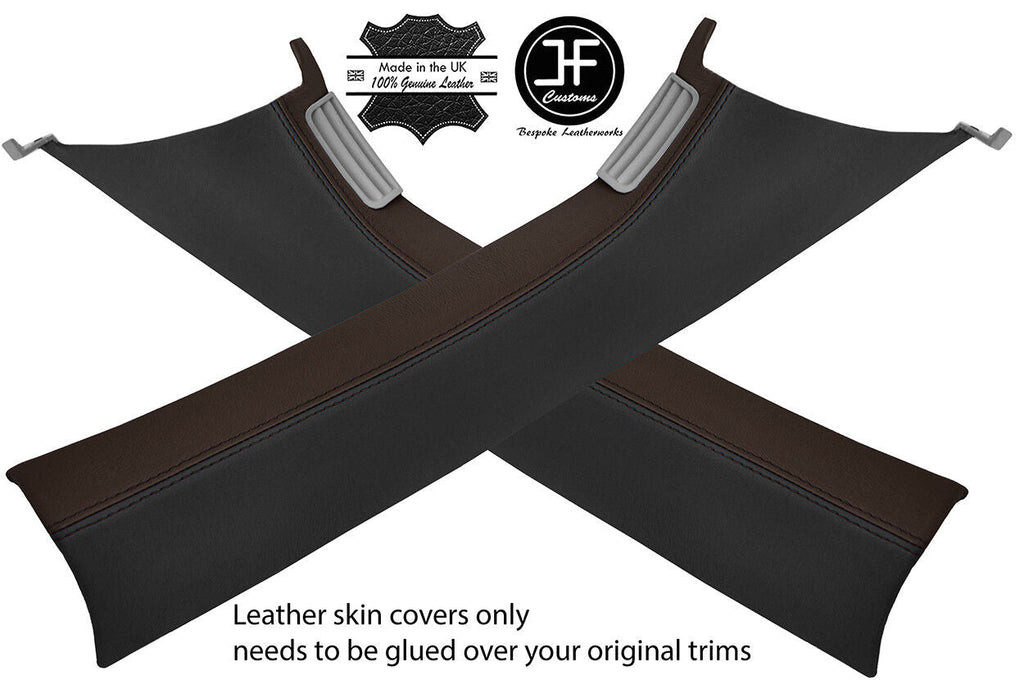BLACK & BROWN REAL LEATHER 2X A PILLAR COVERS FOR VW T5 TRANSPORTER CARAVELLE