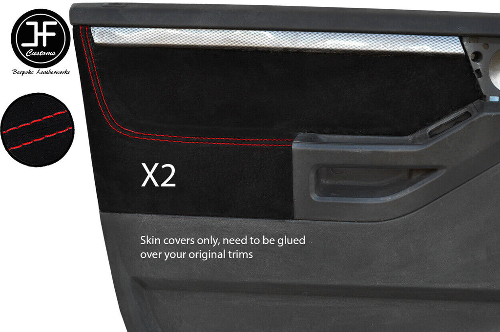 RED STITCH 2X FRONT DOOR CARD TRIM SUEDE COVERS FOR VAUXHALL MERIVA 03-10