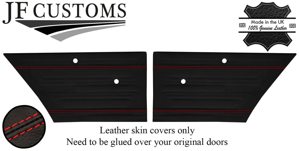 RED STITCH LEATHER 2X REAR DOOR CARD COVERS FITS FORD CORTINA MK2 4DR CUSTOM NEW