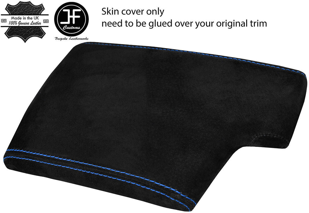 BLUE STITCHING REAL SUEDE ARMREST LID COVER FOR FOR BMW E90 E91 E92 E93 06-12