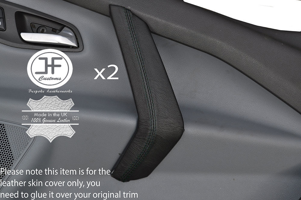 BLACK STITCH 2X FRONT DOOR HANDLE SKIN COVERS FITS FORD TRANSIT CUSTOM 2014+