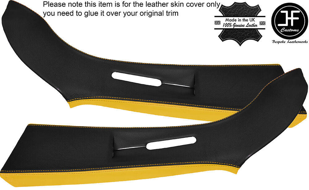 BLACK & YELLOW LEATHER 2X UPPER B PILLAR COVERS FITS VW T5 TRANSPORTER CARAVELLE