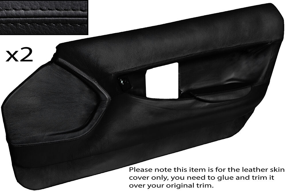 BLACK STITCH 2X FRONT FULL DOOR CARD LEATHER SKIN COVER FITS CORVETTE C4