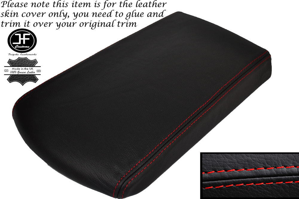 RED STITCH FITS PEUGEOT 308 2007-2012 ARMREST COVER BLACK LEATHER CUSTOM NEW