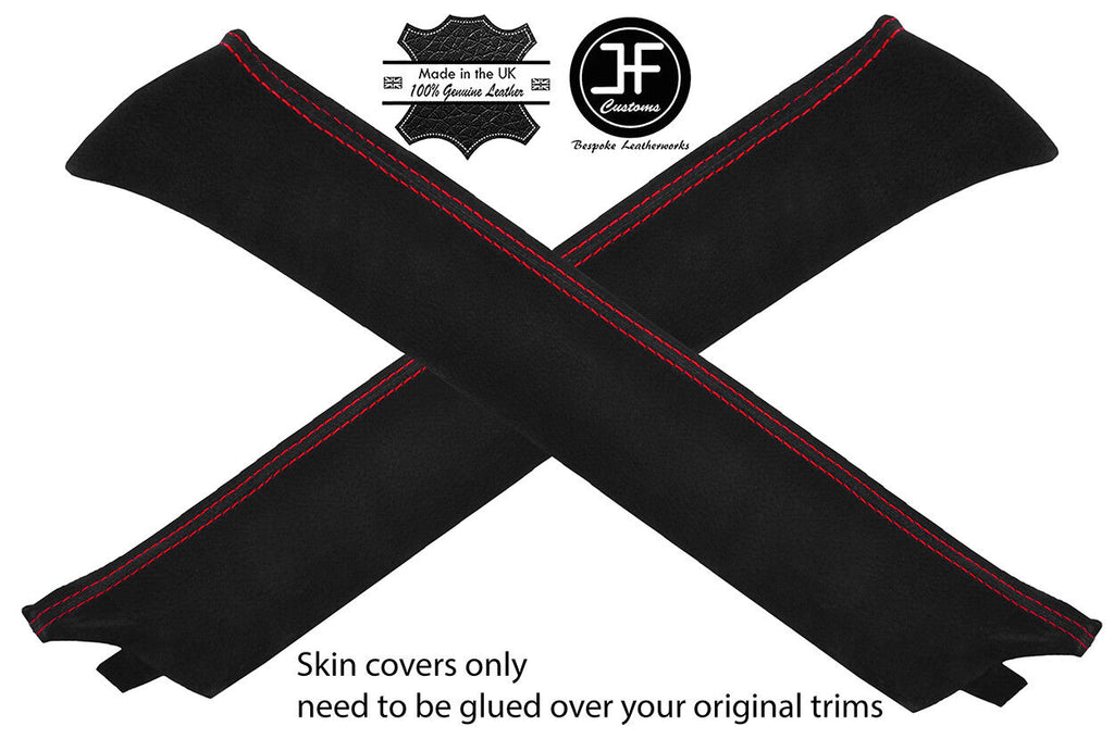 RED  STITCH 2X A PILLAR REAL SUEDE COVERS FITS MITSUBISHI SHOGUN PININ 99-06