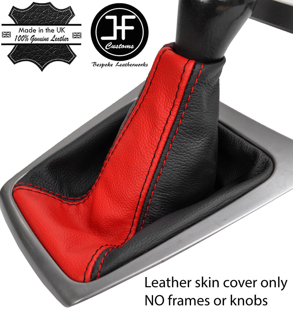 BLACK & RED TOP GRAIN REAL LEATHER GEAR GAITER FITS SUBARU FORESTER 2002-2008