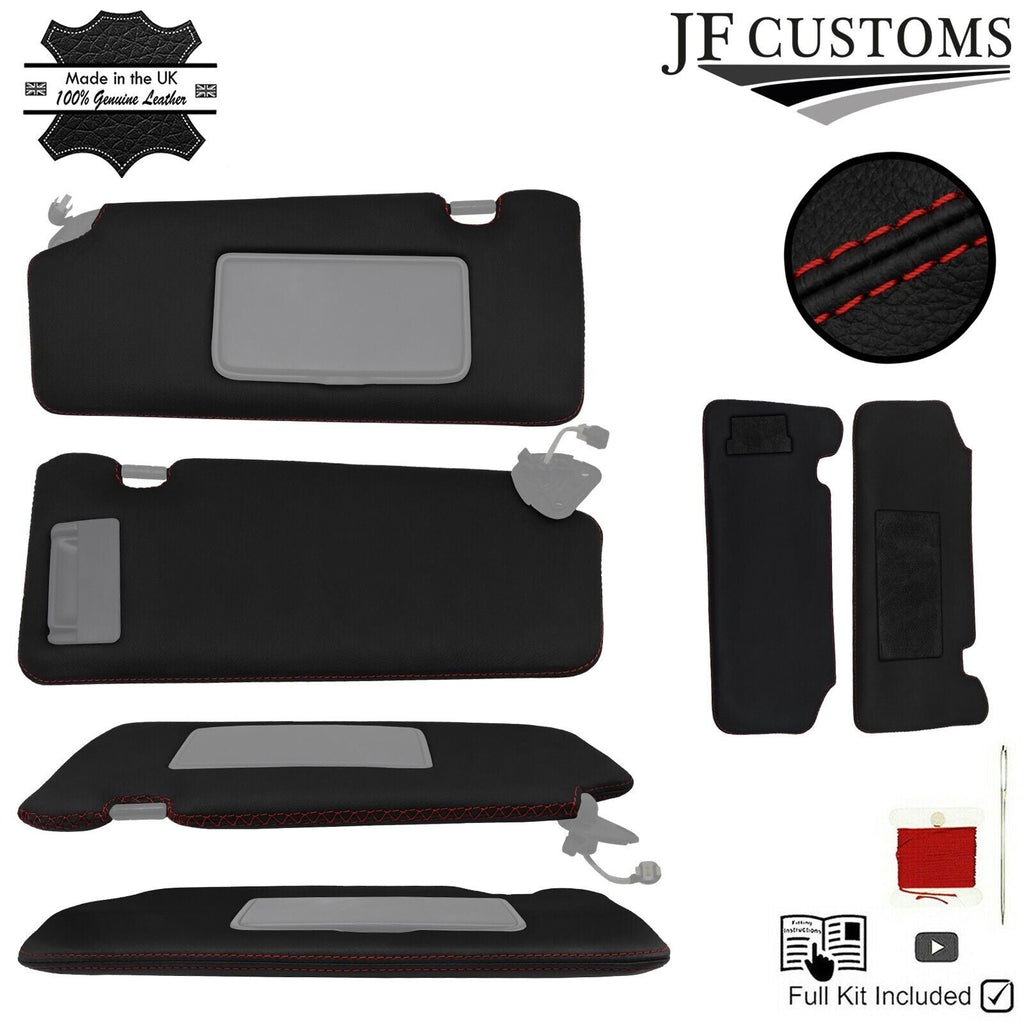 FITS NISSAN 370Z 09-20 D RED CROSS STITCH LEATHER 2X SUN VISOR COVERS CUSTOM NEW