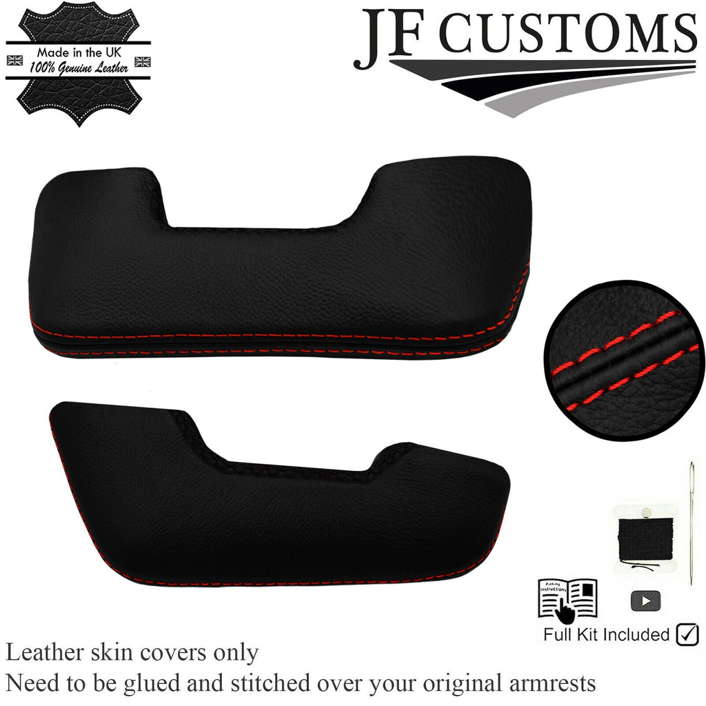 RED STITCH & CROSS STITCH LEATHER 2X DOOR HANDLE COVERS FOR TRIUMPH TR7 76-82