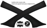 BLACK STITCH 2X A PILLAR REAL LEATHER COVERS FITS PEUGEOT 208 2012-2018