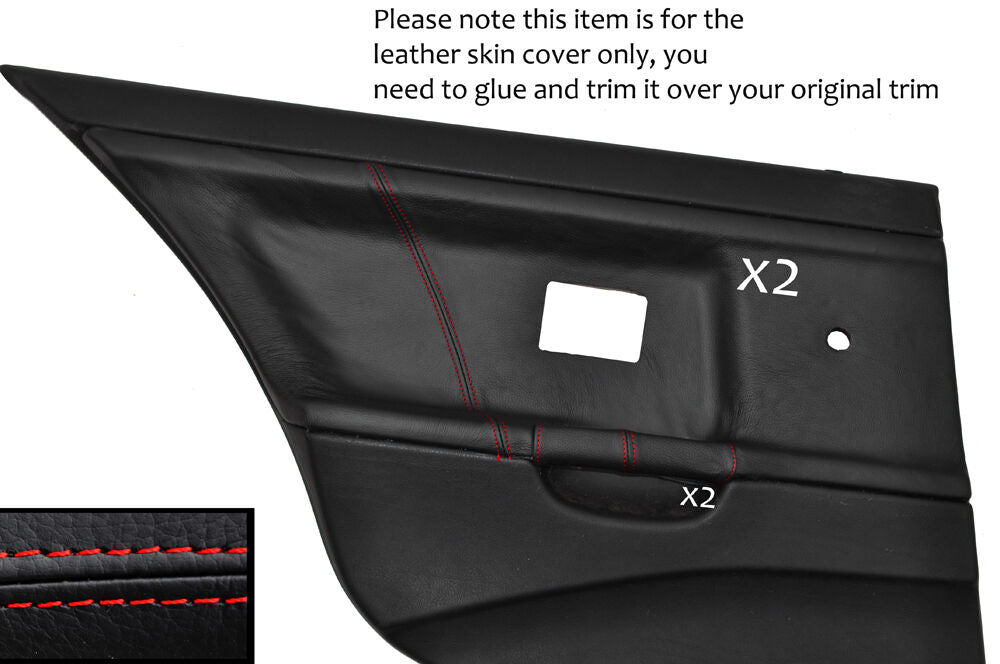 RED STITCH 2X REAR DOOR CARD LEATHER COVERS FITS BMW E36 SALOON SEDAN 91-98
