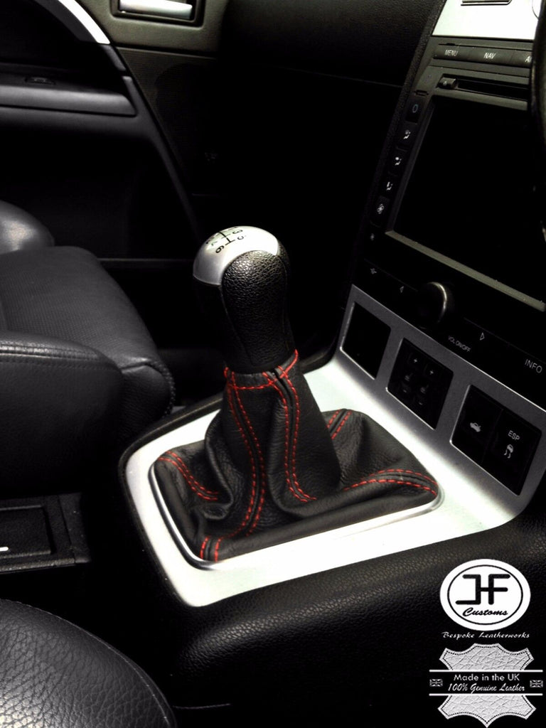 RED STITCHING MANUAL BLACK LEATHER GEAR GAITER FITS FORD MONDEO MK3 2003-2006