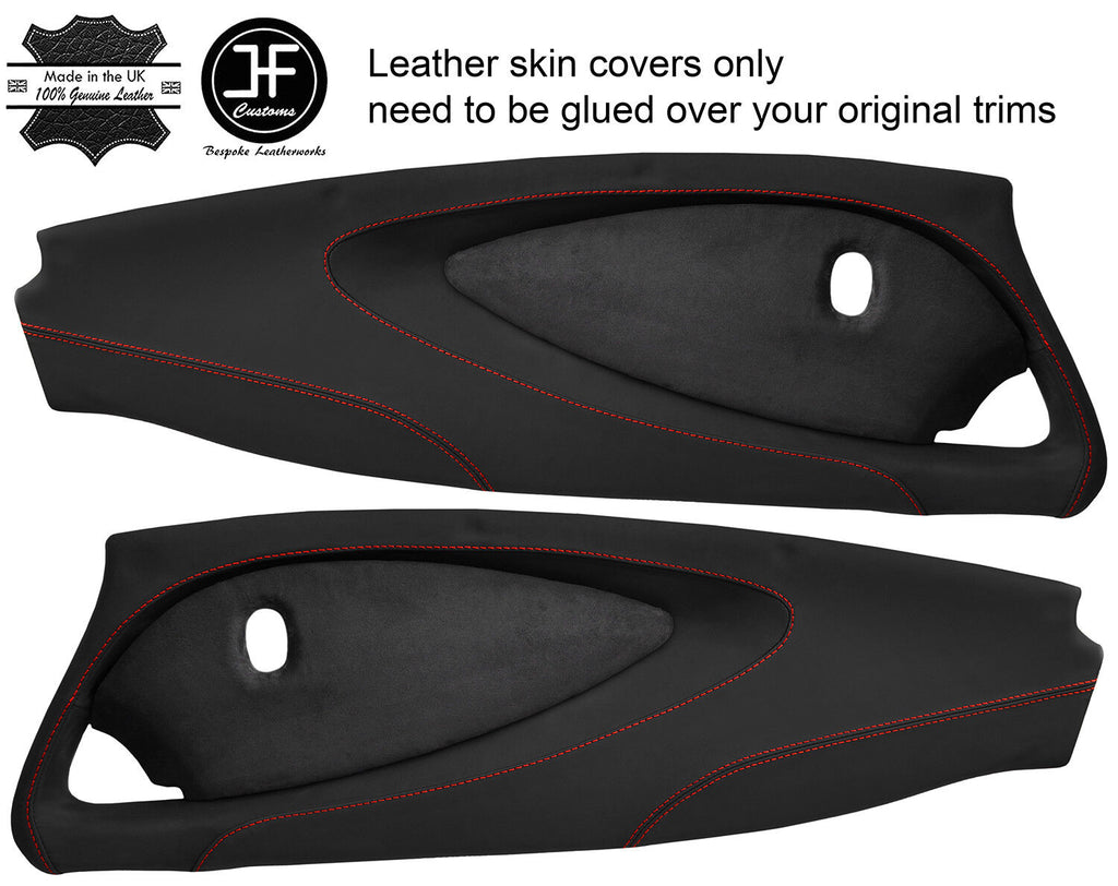 RED  STITCH 2X FULL DOOR CARD NAPPA & SUEDE COVERS FOR LOTUS ELISE S2 STYLE 2