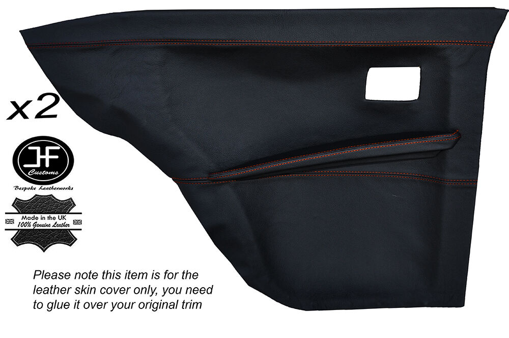 ORANGE STITCHING 2X REAR FULL DOOR CARD LEATHER COVER FITS BMW E10 2002 1802 Tii