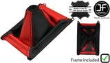 BLACK & RED LEATHER GEAR GAITER +PLASTIC FRAME + TOP RING FOR HONDA CRX 88-91