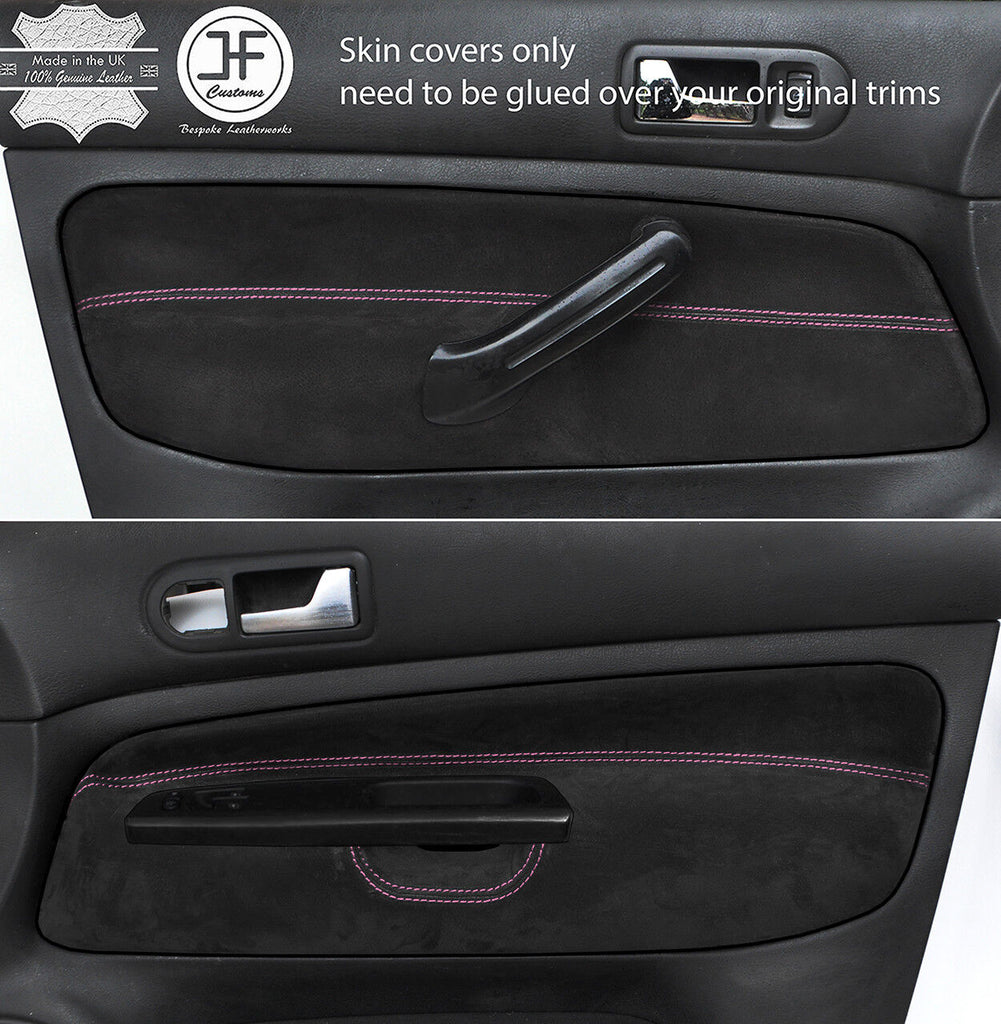 PINK STITCH 2X FRONT DOOR CARD SUEDE COVER FOR VW GOLF MK4 98-05 3 DOOR STYLE2