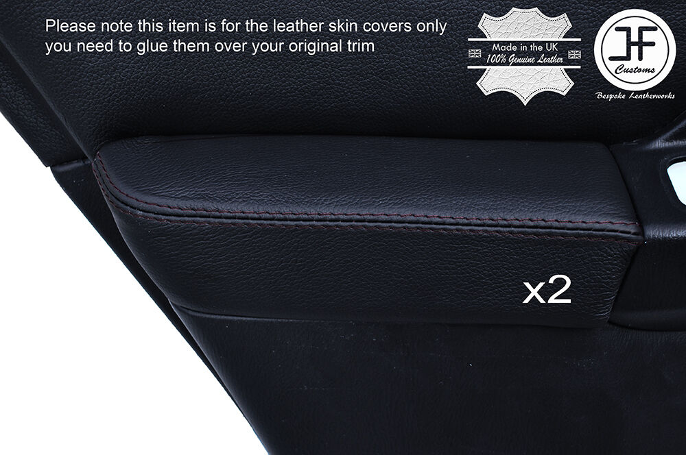 BLACK STICH 2X REAR DOOR ARMREST LEATHER COVER FOR SUBARU IMPREZA WRX STI 01-04