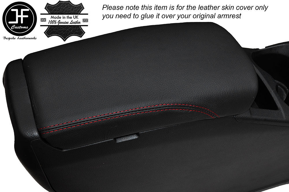RED STITCHING REAL LEATHER ARMREST LID COVER FITS RENAULT KADJAR 2015-2017