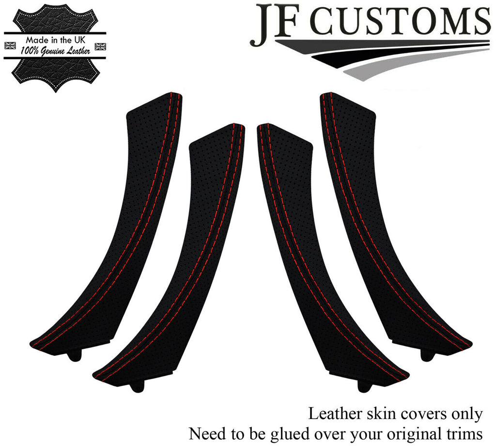 RED STITCH PERFORATED LEATHER 4X FRONT REAR DOOR HANDLE COVERS FOR BMW E90 E91