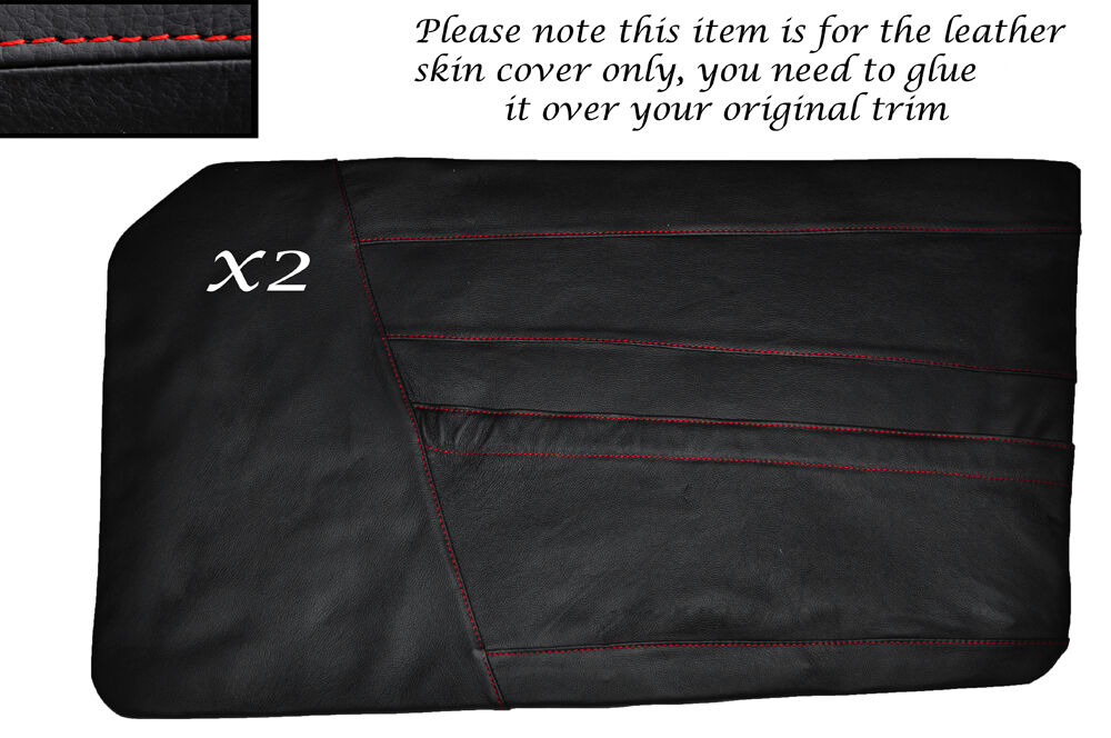 RED STITCH 2X DOOR CARD LEATHER SKIN COVERS FITS TRIUMPH TR6 1969-1976