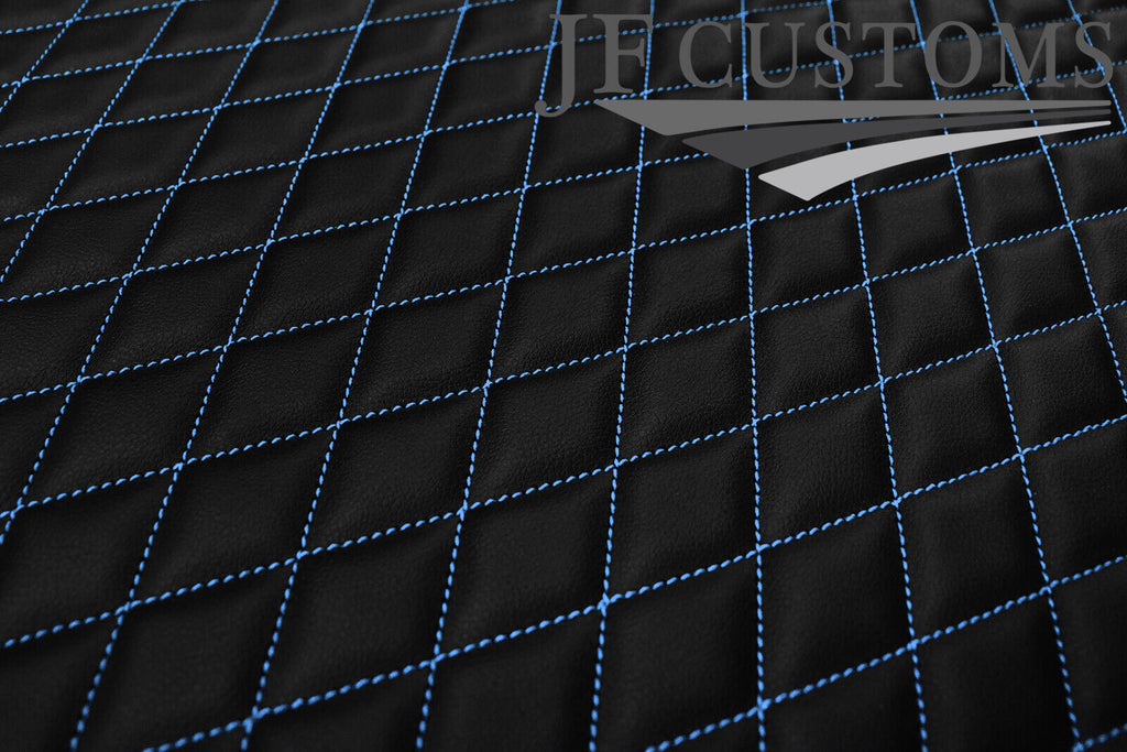 L BLUE DIAMOND STITCH QUILTED LEATHER PADDED PANEL LUXURY PREMIUM 125CM X 85CM