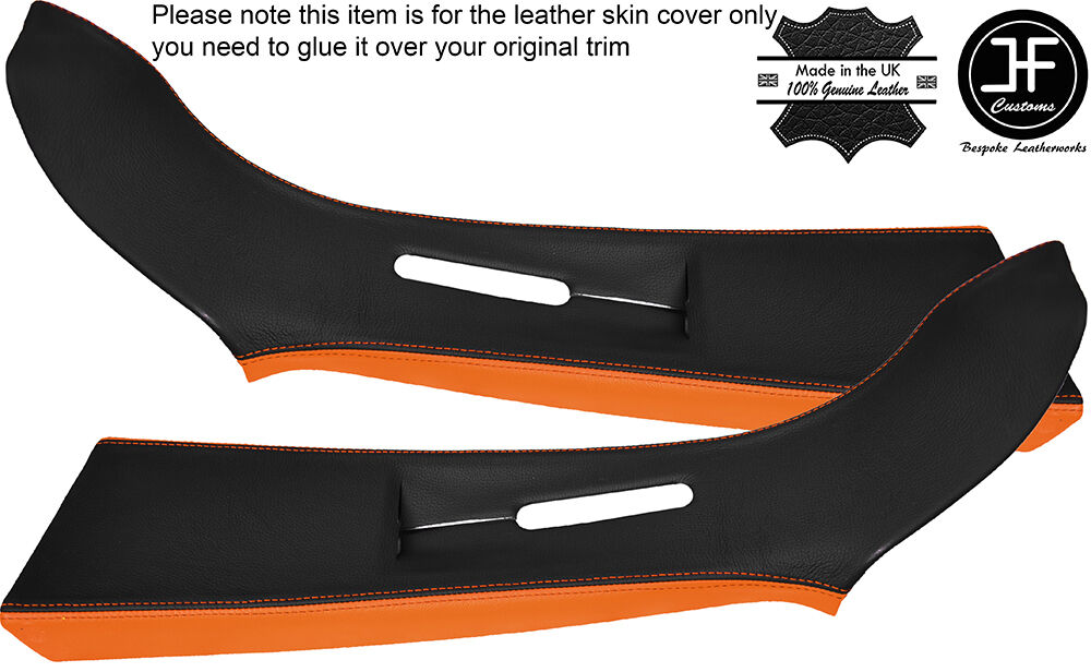 BLACK & ORANGE LEATHER 2X UPPER B PILLAR COVERS FITS VW T5 TRANSPORTER CARAVELLE