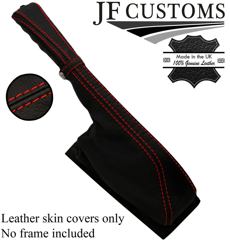 RED STITCH LEATHER HANDBRAKE + HANDLE COVERS FOR FORD CAPRI MK3 78-87 STYLE 2