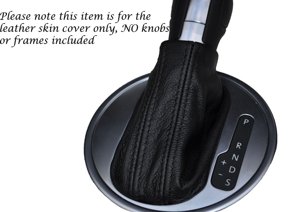 BLACK STITCH LEATHER AUTO AUTOMATIC DSG GEAR GAITER FITS VW BEETLE 2012-2015