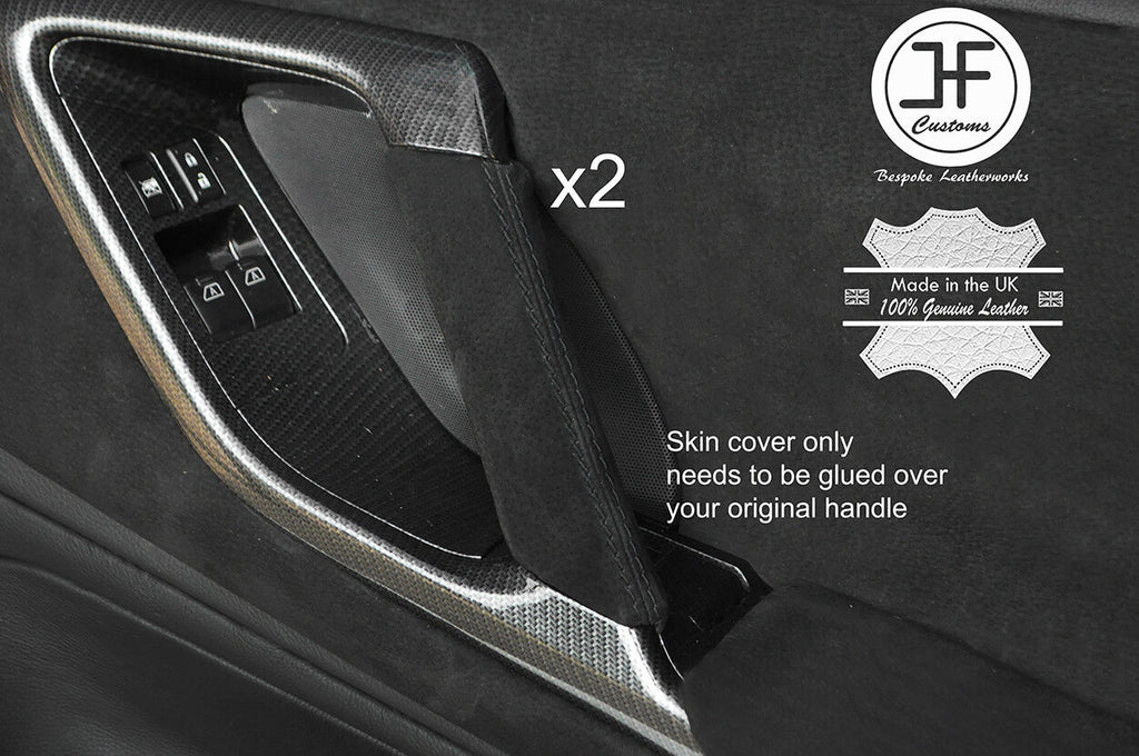 BLACK STITCH 2X DOOR HANDLE TRIM SUEDE COVER FITS NISSAN GT-R GTR R35 2009-2017