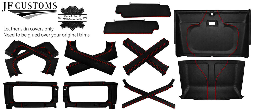 RED STITCH LEATHER COVERS FOR DEFENDER 90 83-06 INTERIOR RE UPHOLSTERY TOP KIT