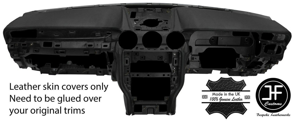 BLACK STITCH 2X TOP DASH PADS RADIO TRIM LEATHER COVERS FOR FORD MUSTANG 15-19