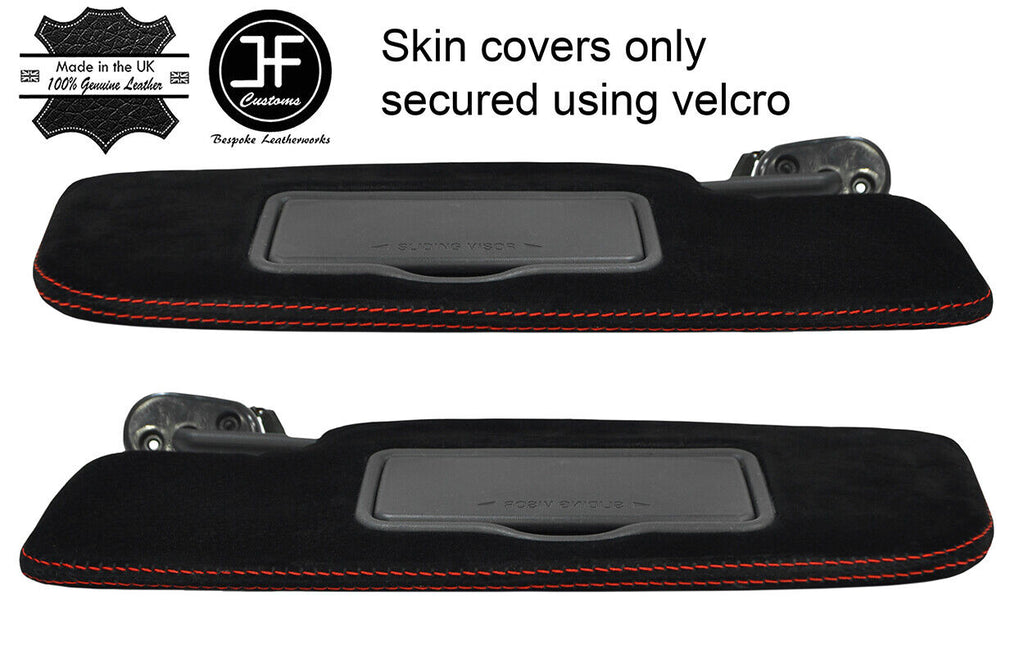 RED STITCH 2X SUN VISORS SUEDE COVERS FITS FORD MUSTANG CONVERTIBLE 10-14