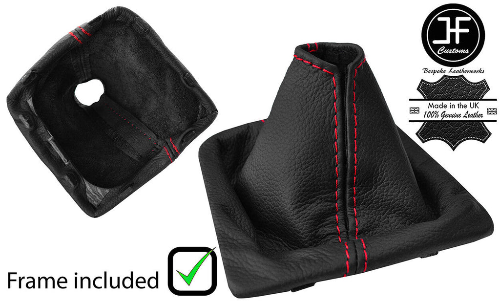 RED STITCH REAL LEATHER GEAR GAITER+PLASTIC FRAME FITS HYUNDAI i30 2012-2016