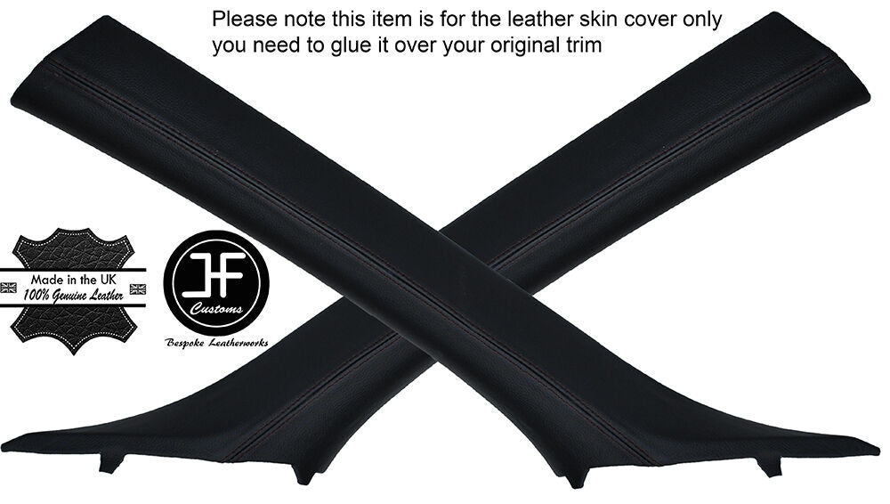 BLACK STITCH 2X A PILLAR LEATHER COVERS FITS BMW 6 SERIES E64 CONVERTIBLE 04-11
