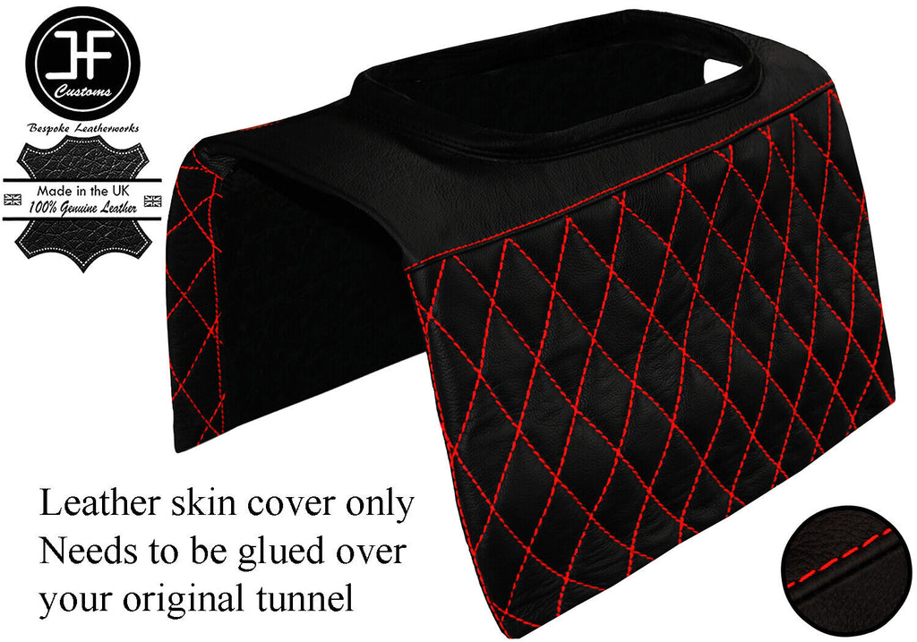 RED  DIAMOND STITCH CONSOLE GEAR TUNNEL PADDED LTHR COVER FOR DEFENDER 90 110