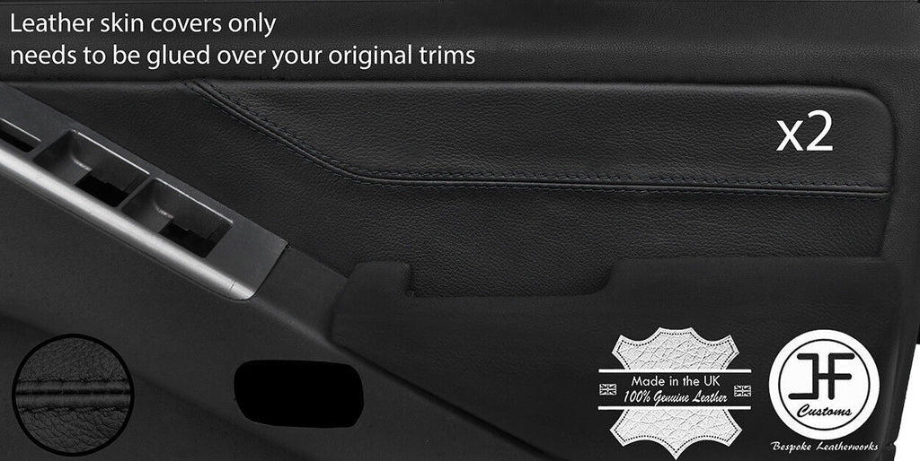 BLACK STITCH 2X FRONT DOOR CARD TRIM LEATHER COVER FITS NISSAN NAVARA D40 06-15