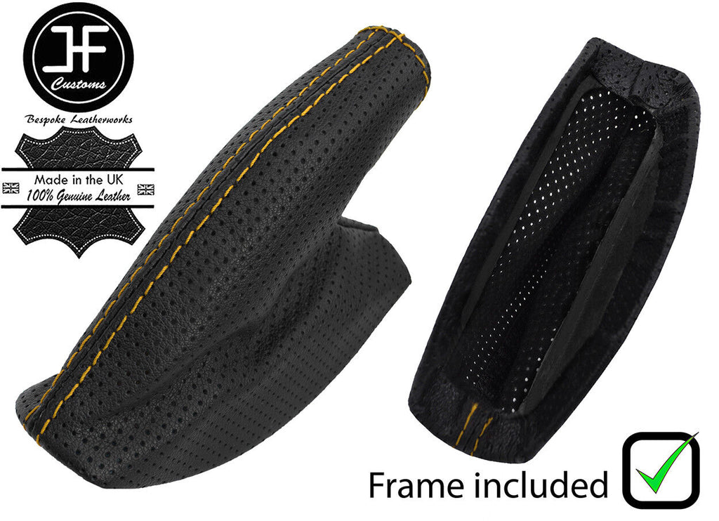 YELLOW STITCH PERFORATED HANDBRAKE + PLASTIC INNER FOR LOTUS ELISE EXIGE 96-14